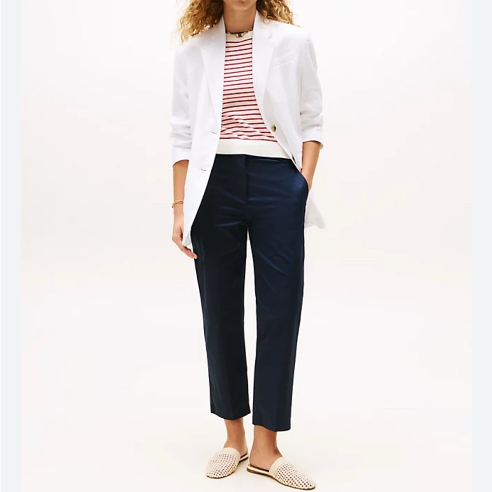 Tommy Hilfiger Women's Mid-Rise Cotton Blend Chino Ankle Pants Navy Blue Size 12